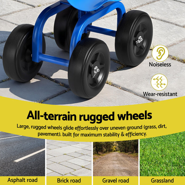 Gardeon Garden Seat 360 Swivel Rolling Adjustable Height Work Scooter Cart Wheels Heavy Duty 150kg Awezingly