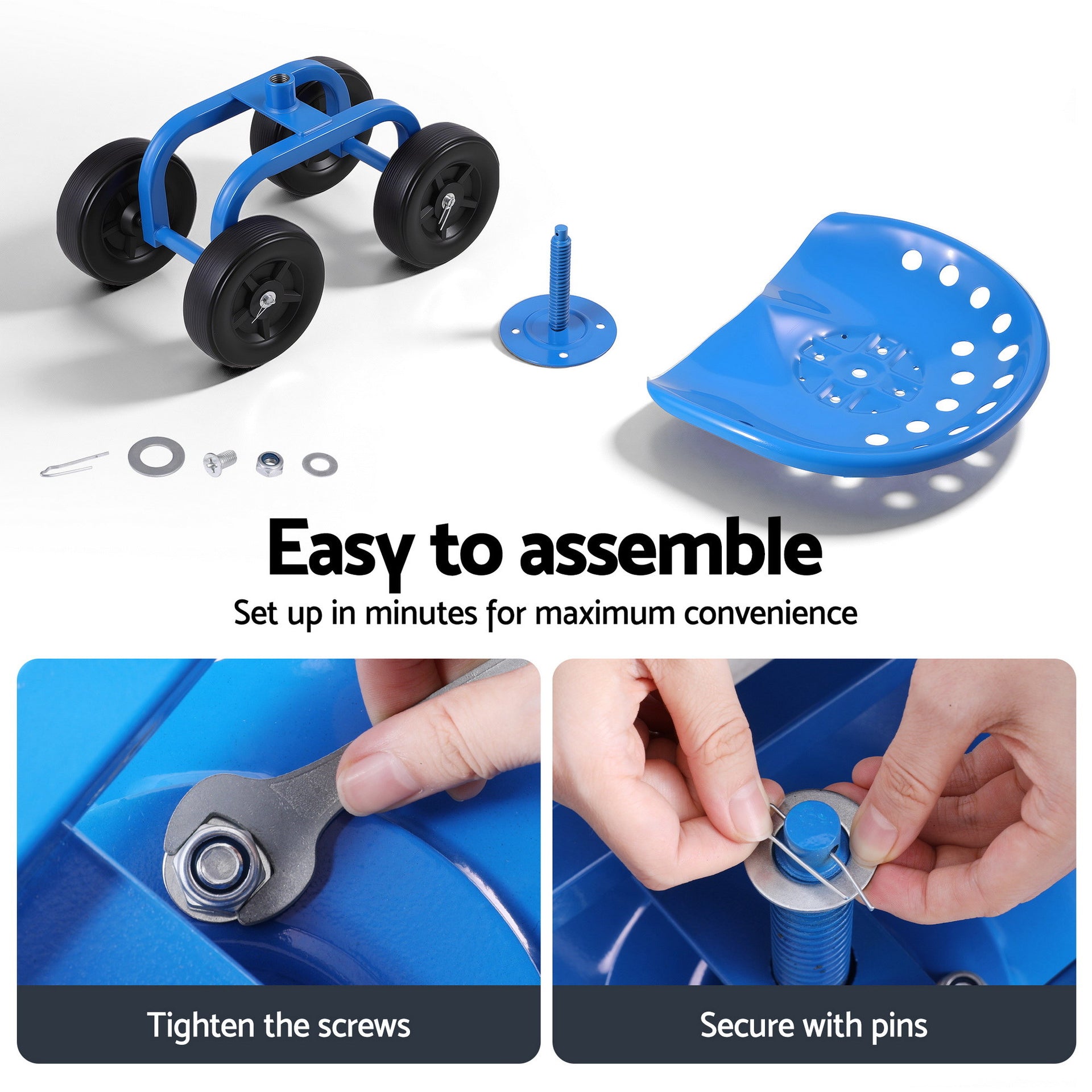 Gardeon Garden Seat 360 Swivel Rolling Adjustable Height Work Scooter Cart Wheels Heavy Duty 150kg Awezingly