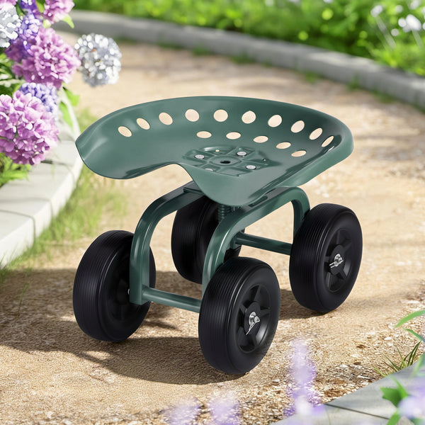 Gardeon Garden Seat 360 Swivel Rolling Adjustable Height Work Scooter Cart Wheels Heavy Duty 150kg Awezingly