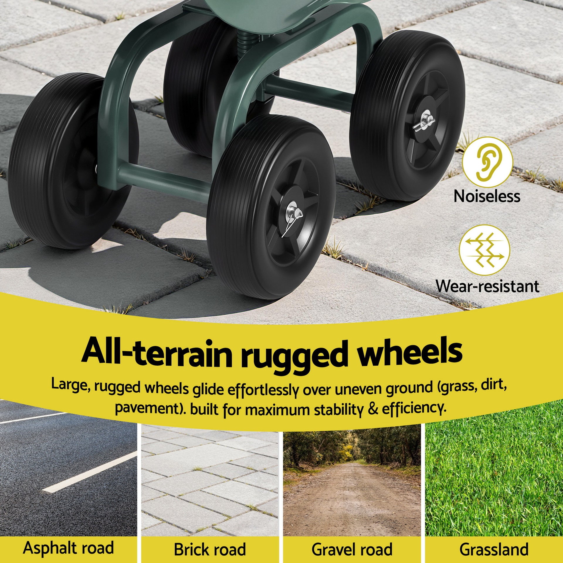 Gardeon Garden Seat 360 Swivel Rolling Adjustable Height Work Scooter Cart Wheels Heavy Duty 150kg Awezingly