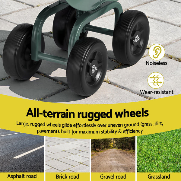 Gardeon Garden Seat 360 Swivel Rolling Adjustable Height Work Scooter Cart Wheels Heavy Duty 150kg Awezingly