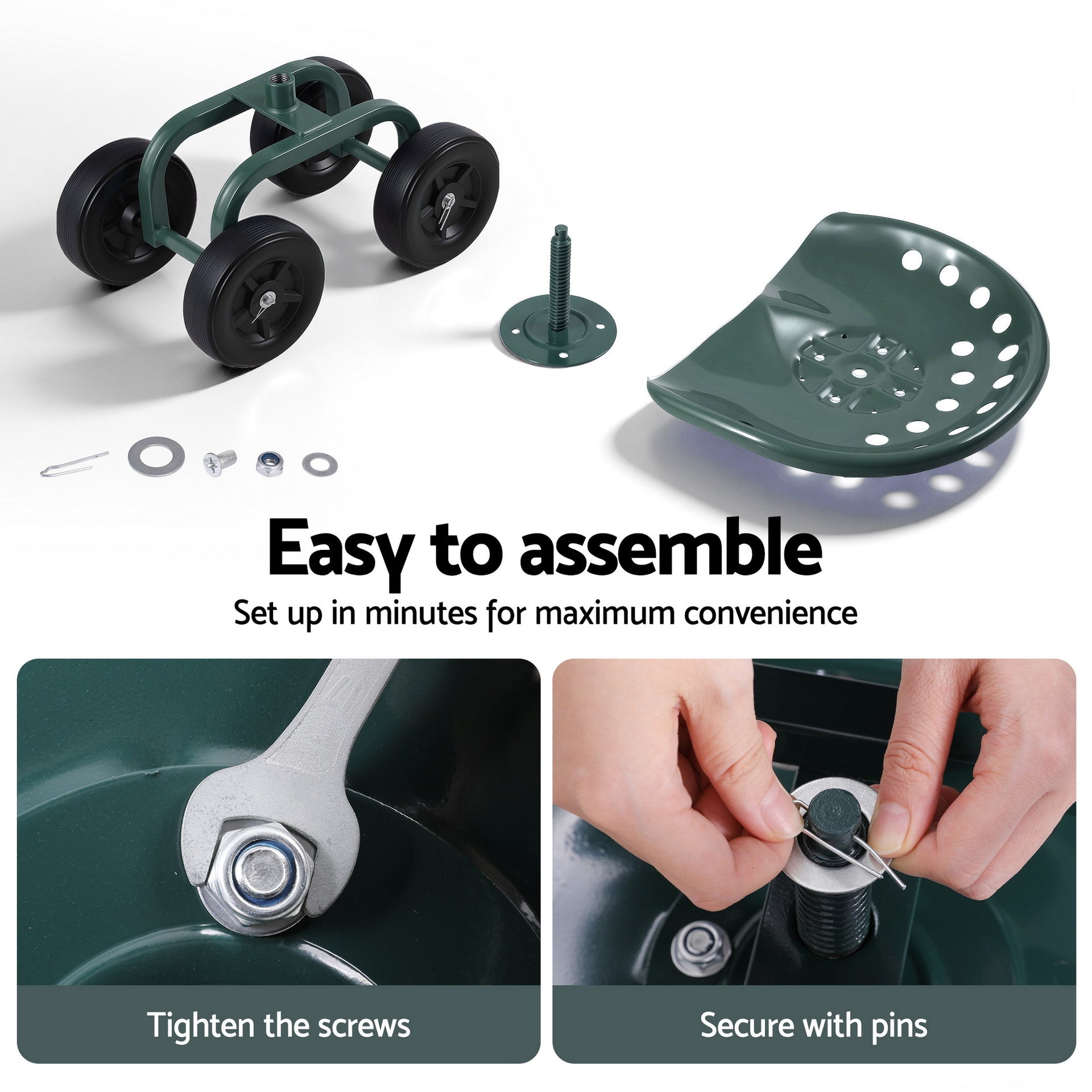 Gardeon Garden Seat 360 Swivel Rolling Adjustable Height Work Scooter Cart Wheels Heavy Duty 150kg Awezingly