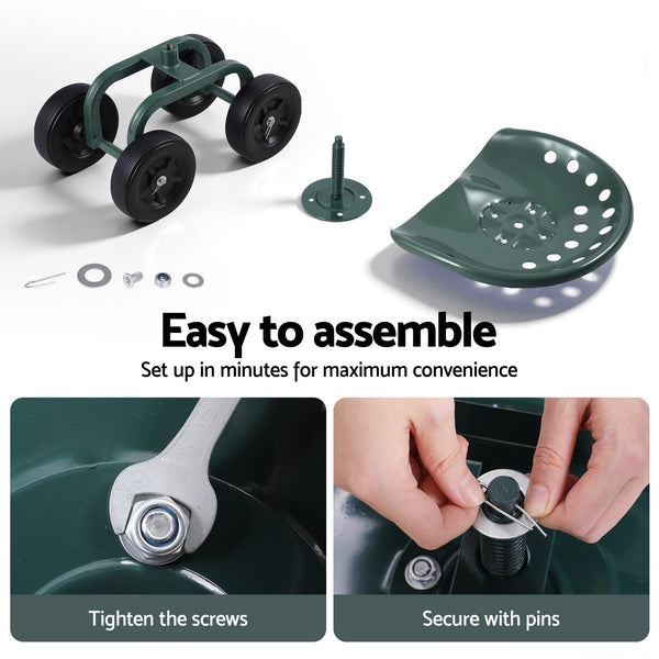 Gardeon Garden Seat 360 Swivel Rolling Adjustable Height Work Scooter Cart Wheels Heavy Duty 150kg Awezingly