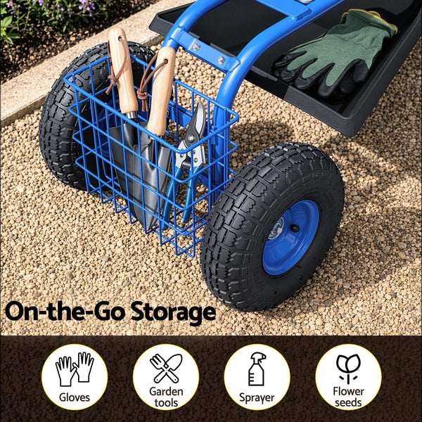 Gardeon Garden Seat with Wheels 360 Swivel Adjustable Height Rolling Stool 150kg Gardeon