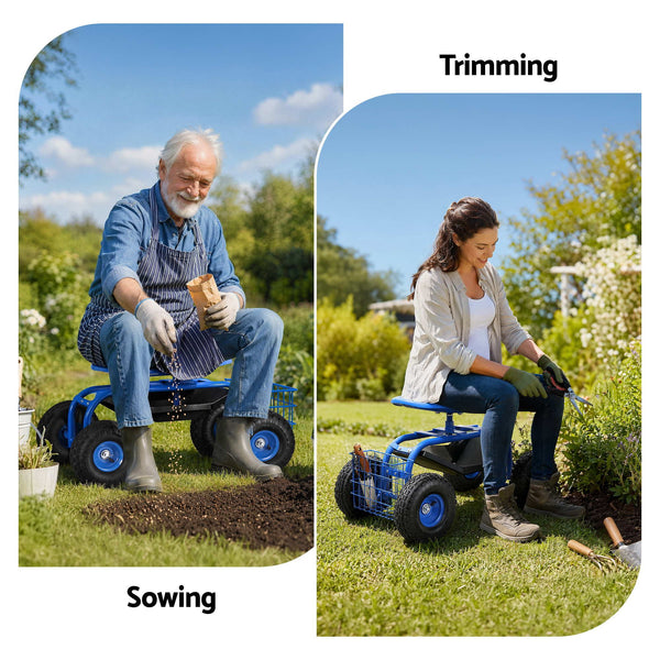 Gardeon Garden Seat with Wheels 360 Swivel Adjustable Height Rolling Stool 150kg Gardeon