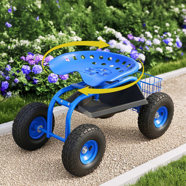 Gardeon Garden Seat with Wheels 360 Swivel Adjustable Height Rolling Stool 150kg Gardeon