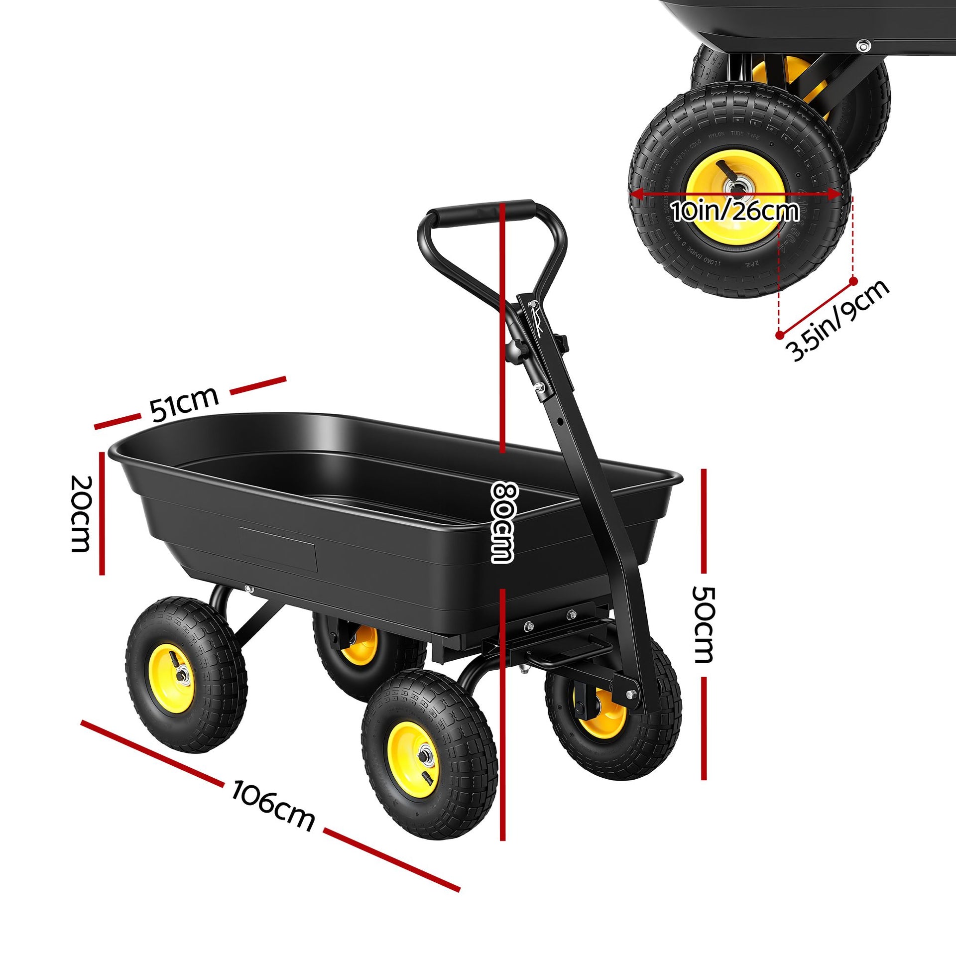 Gardeon Garden Cart Dump Utility Wagon 270kg 2in1 Handle Tractor Trolley 110L with 10in Tyres Awezingly
