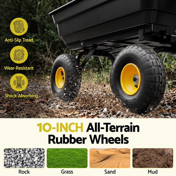 Gardeon Garden Cart Dump Utility Wagon 270kg 2in1 Handle Tractor Trolley 110L with 10in Tyres Awezingly