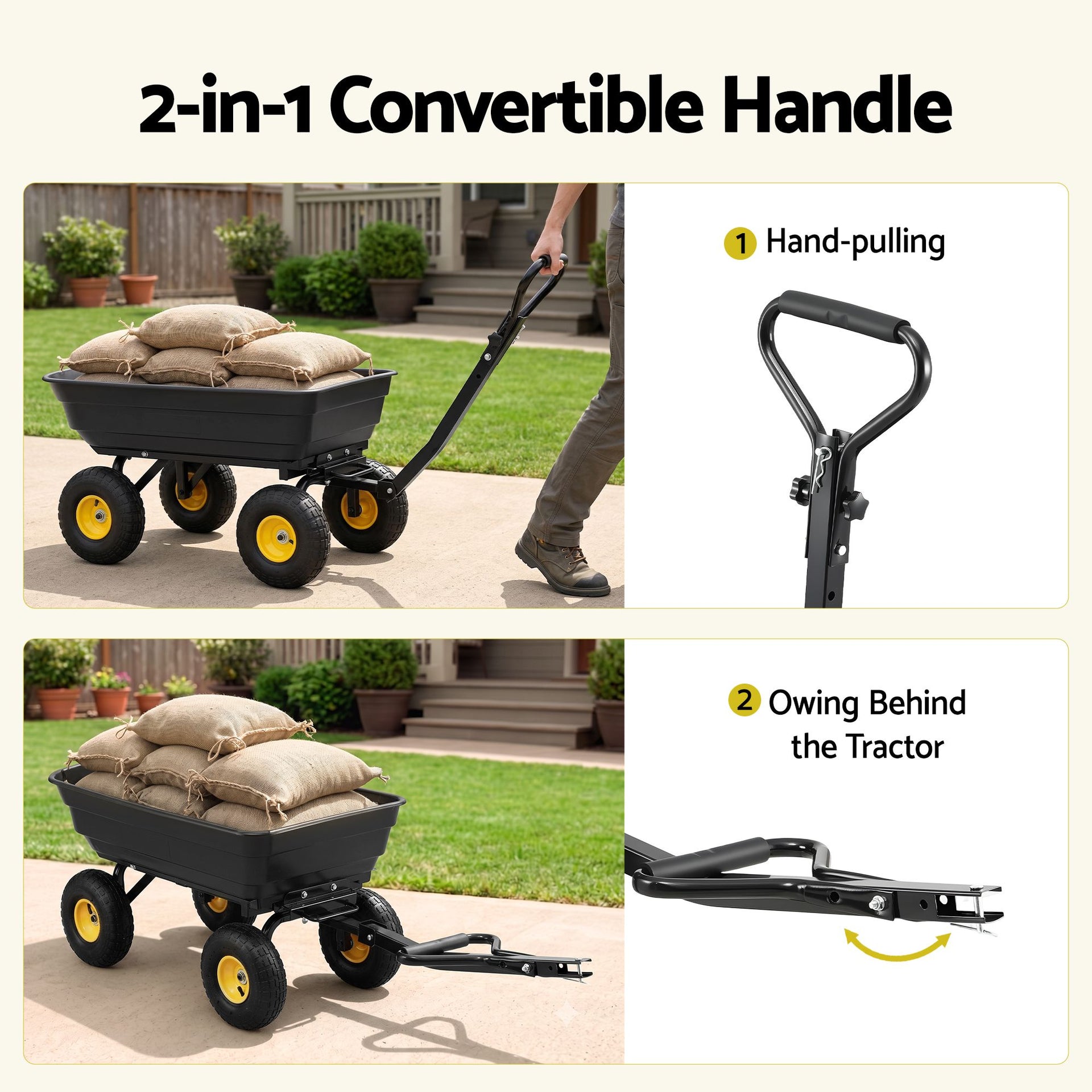 Gardeon Garden Cart Dump Utility Wagon 270kg 2in1 Handle Tractor Trolley 110L with 10in Tyres Awezingly