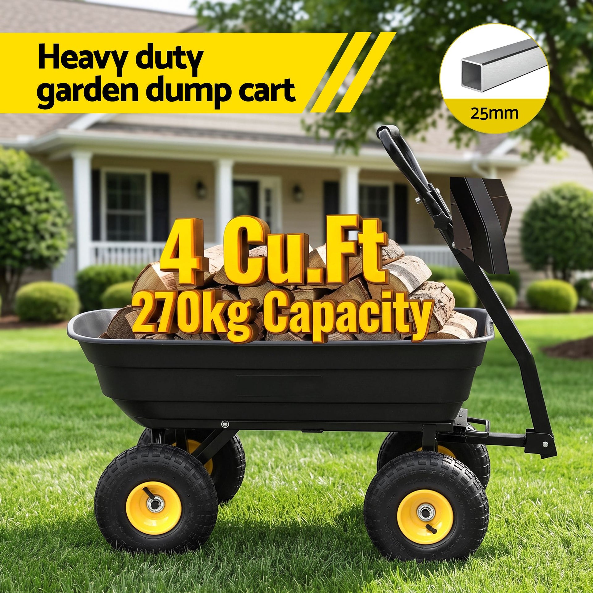 Gardeon Garden Cart Dump Utility Wagon 270kg 2in1 Handle Tractor Trolley 110L with 10in Tyres Awezingly