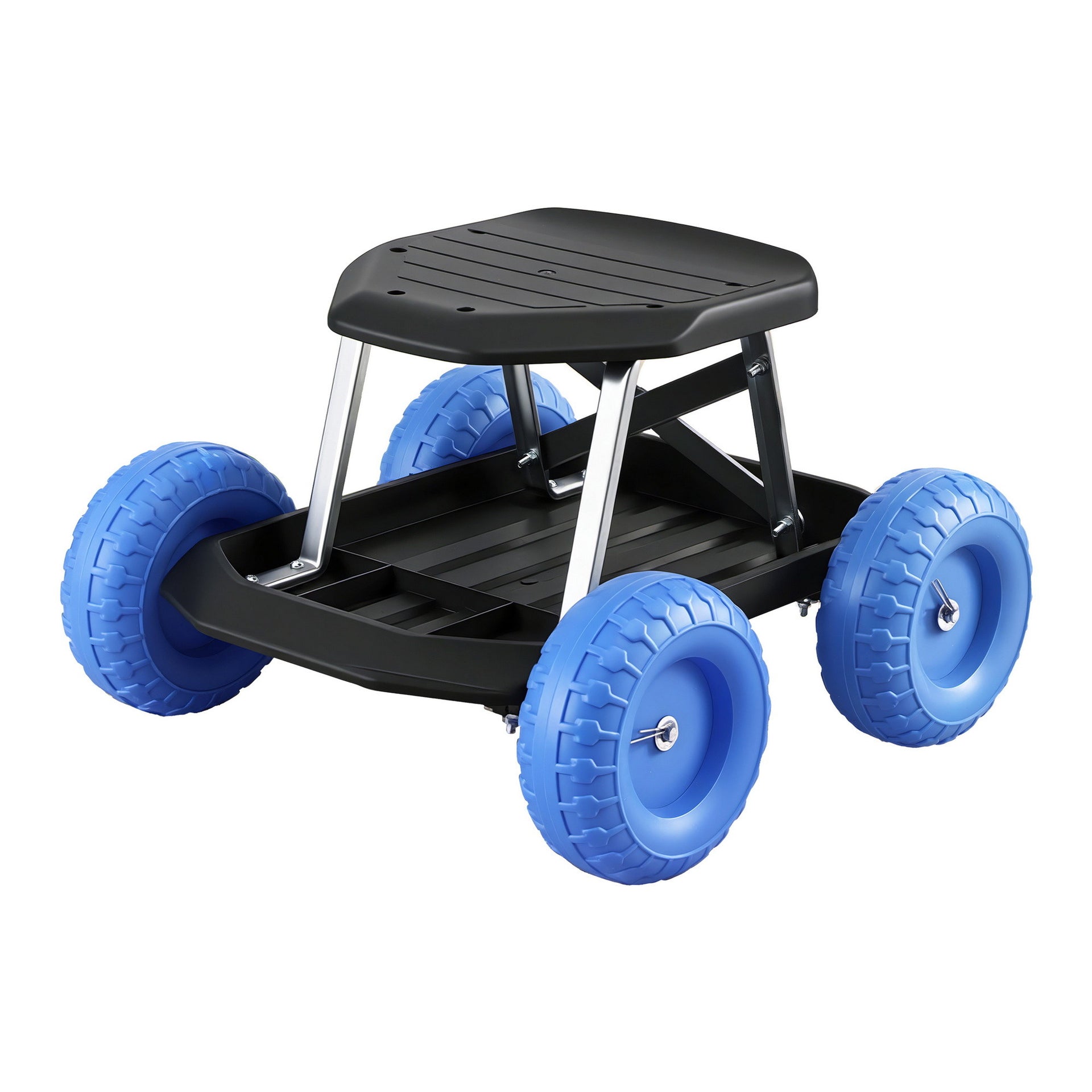 Gardeon Garden Cart Seat with Wheels, Rolling Work Stool with Tool Storage Tray, 440lbs (200kg) Heavy Duty Capacity Garden Stool for Outdoor Yard Work, Car Detailing, and Garage Maintenance, Blue/Black Awezingly