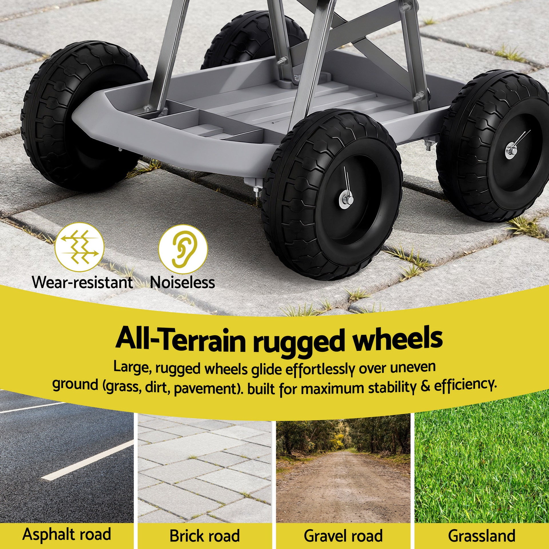 Gardeon Garden Cart Seat with Wheels, Rolling Work Stool with Tool Storage Tray, 440lbs (200kg) Heavy Duty Capacity Garden Stool for Outdoor Yard Work, Car Detailing, and Garage Maintenance, Grey/Black Awezingly