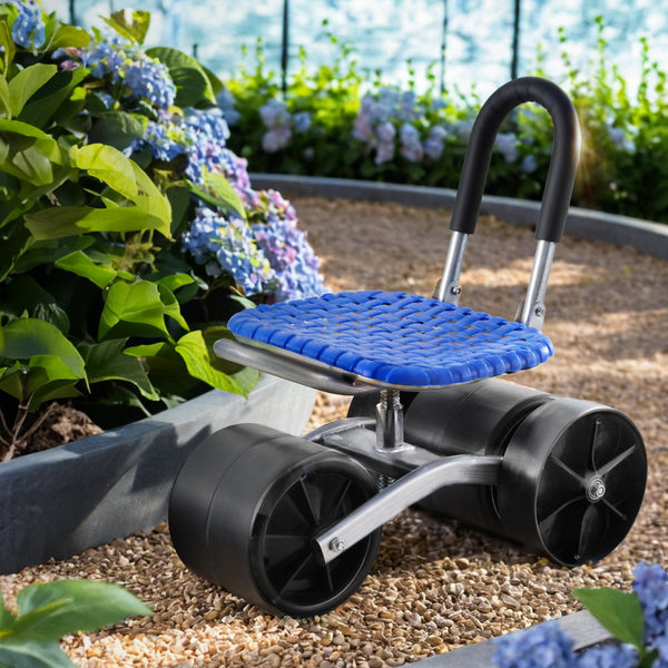 Gardeon Garden Stool Foldable with Wheels Blue Gardeon