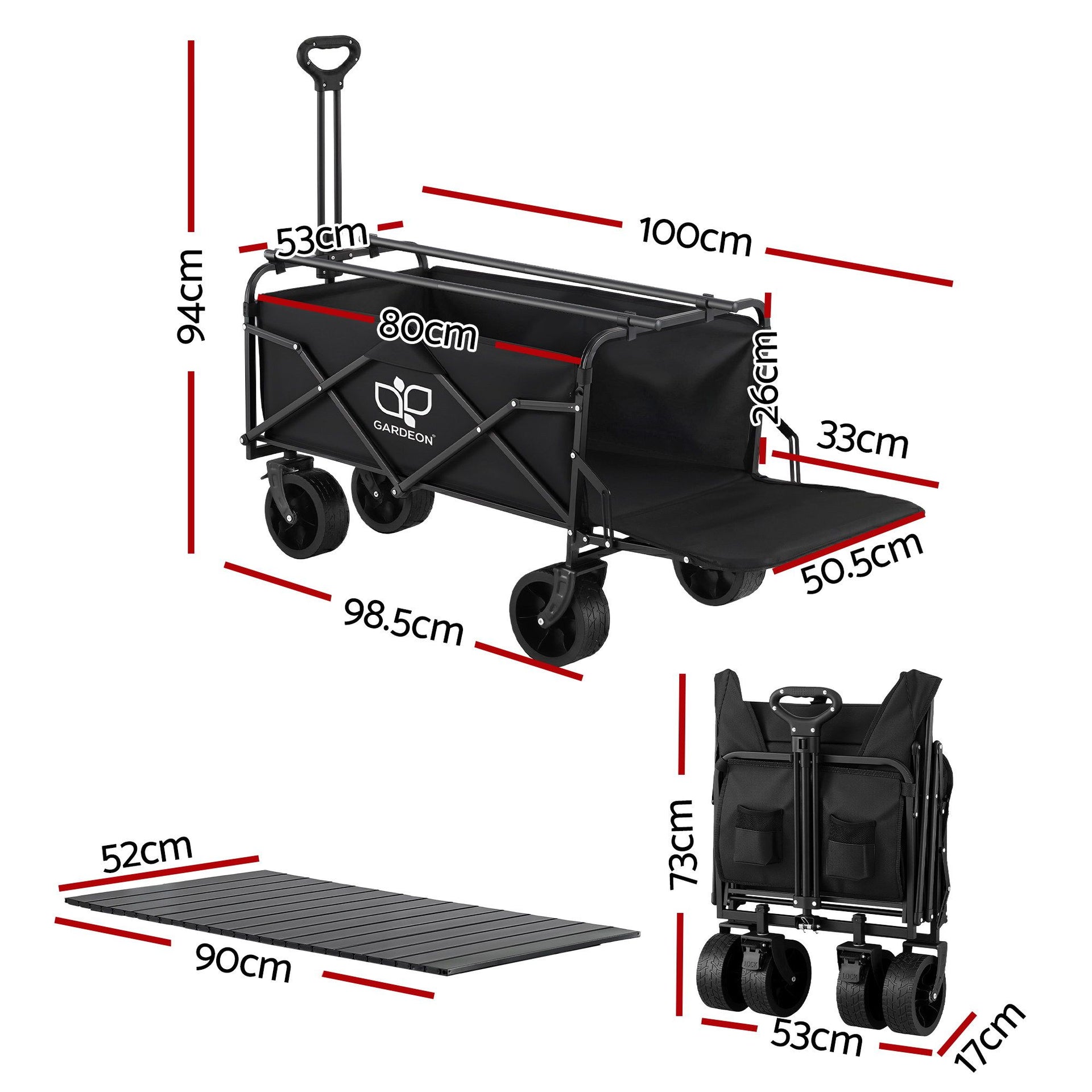 Gardeon Folding Camping Wagon Heavy Duty Utility Cart with Tailgate Table 150L Gardeon