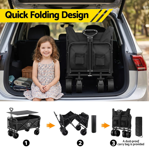 Gardeon Folding Camping Wagon Heavy Duty Utility Cart with Tailgate Table 150L Gardeon