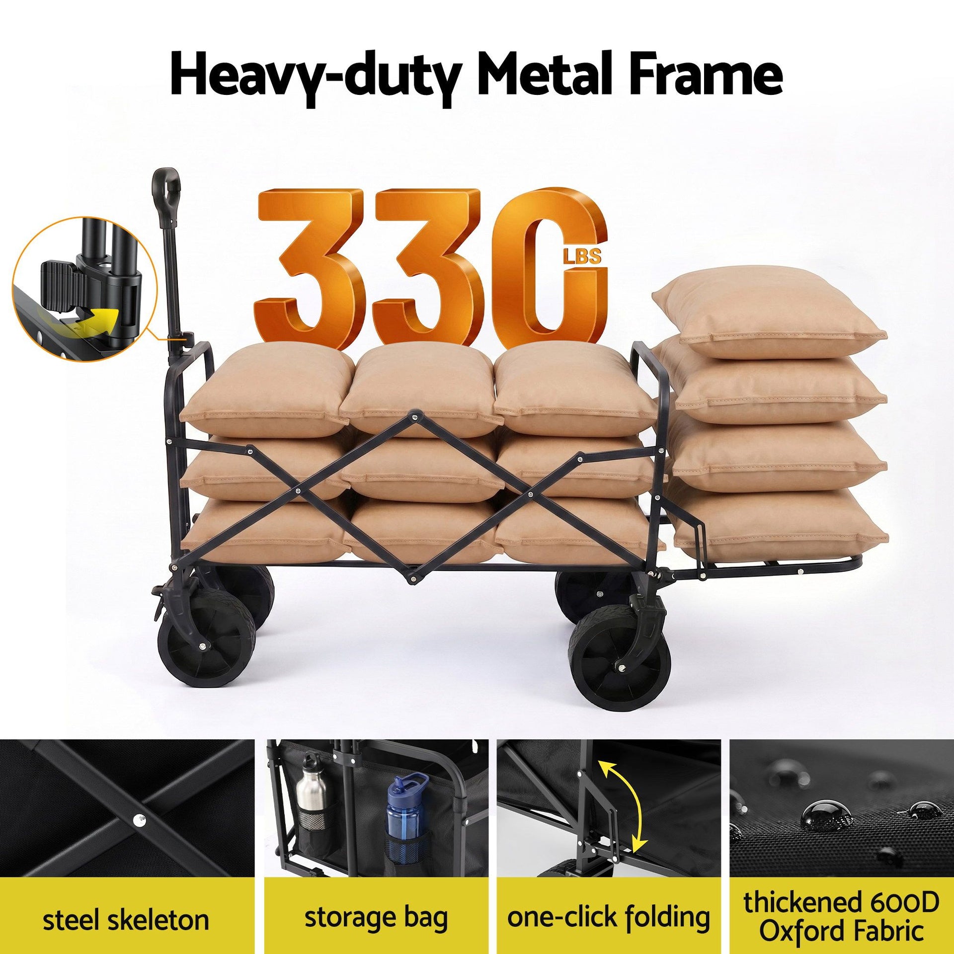 Gardeon Folding Camping Wagon Heavy Duty Utility Cart with Tailgate Table 150L Gardeon