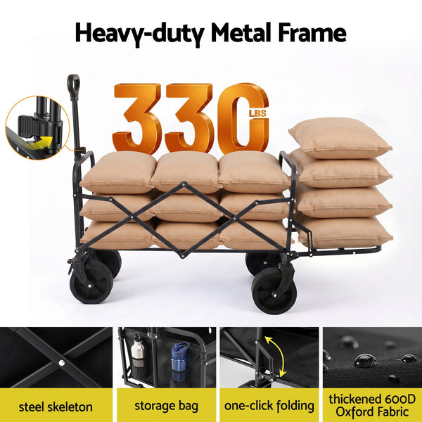 Gardeon Folding Camping Wagon Heavy Duty Utility Cart with Tailgate Table 150L Gardeon