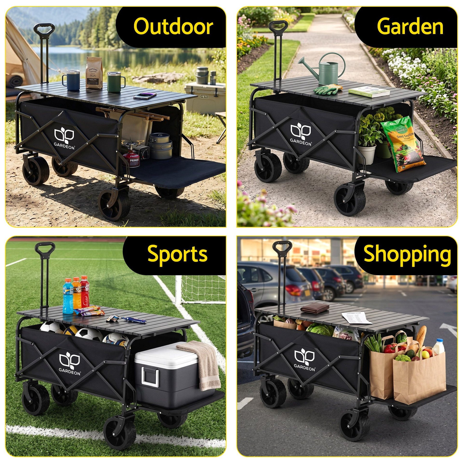 Gardeon Folding Camping Wagon Heavy Duty Utility Cart with Tailgate Table 150L Gardeon