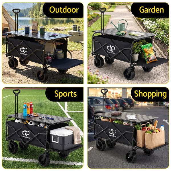 Gardeon Folding Camping Wagon Heavy Duty Utility Cart with Tailgate Table 150L Gardeon