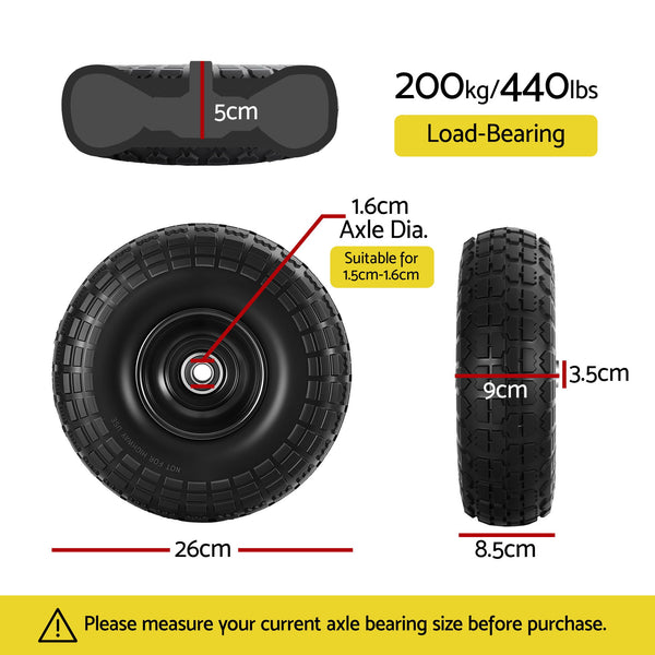 Gardeon 2pcs, 4.10/3.50-4 Tire And Wheel Flat Free, 26cm Solid Rubber Tires with 5/8 Axle Bore Hole And Double Sealed Bearings, Perfect for Wheelbarrow, Garden Cart, Wagon, Dolly Awezingly