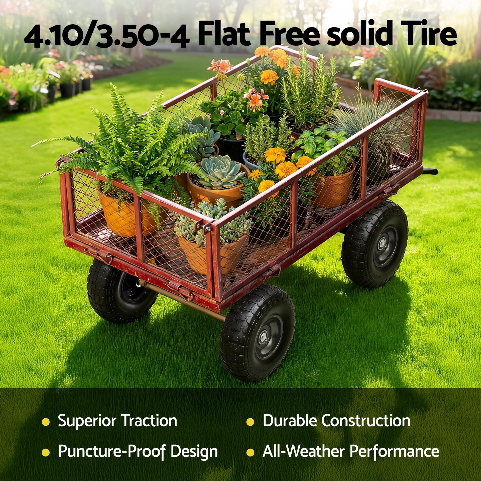 Gardeon 2pcs, 4.10/3.50-4 Tire And Wheel Flat Free, 26cm Solid Rubber Tires with 5/8 Axle Bore Hole And Double Sealed Bearings, Perfect for Wheelbarrow, Garden Cart, Wagon, Dolly Awezingly