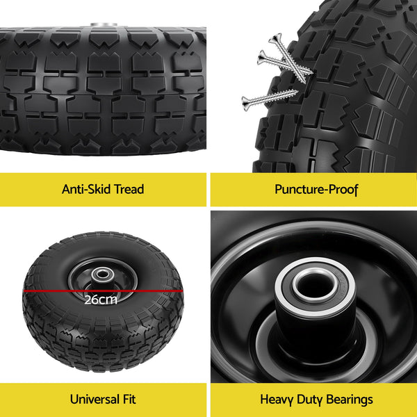 Gardeon 2pcs, 4.10/3.50-4 Tire And Wheel Flat Free, 26cm Solid Rubber Tires with 5/8 Axle Bore Hole And Double Sealed Bearings, Perfect for Wheelbarrow, Garden Cart, Wagon, Dolly Awezingly