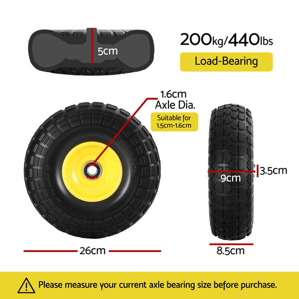 Gardeon 2pcs, 4.10/3.50-4 Tire And Wheel Flat Free, 26cm Solid Rubber Tires with 5/8 Axle Bore Hole And Double Sealed Bearings, Perfect for Wheelbarrow, Garden Cart, Wagon, Dolly Awezingly