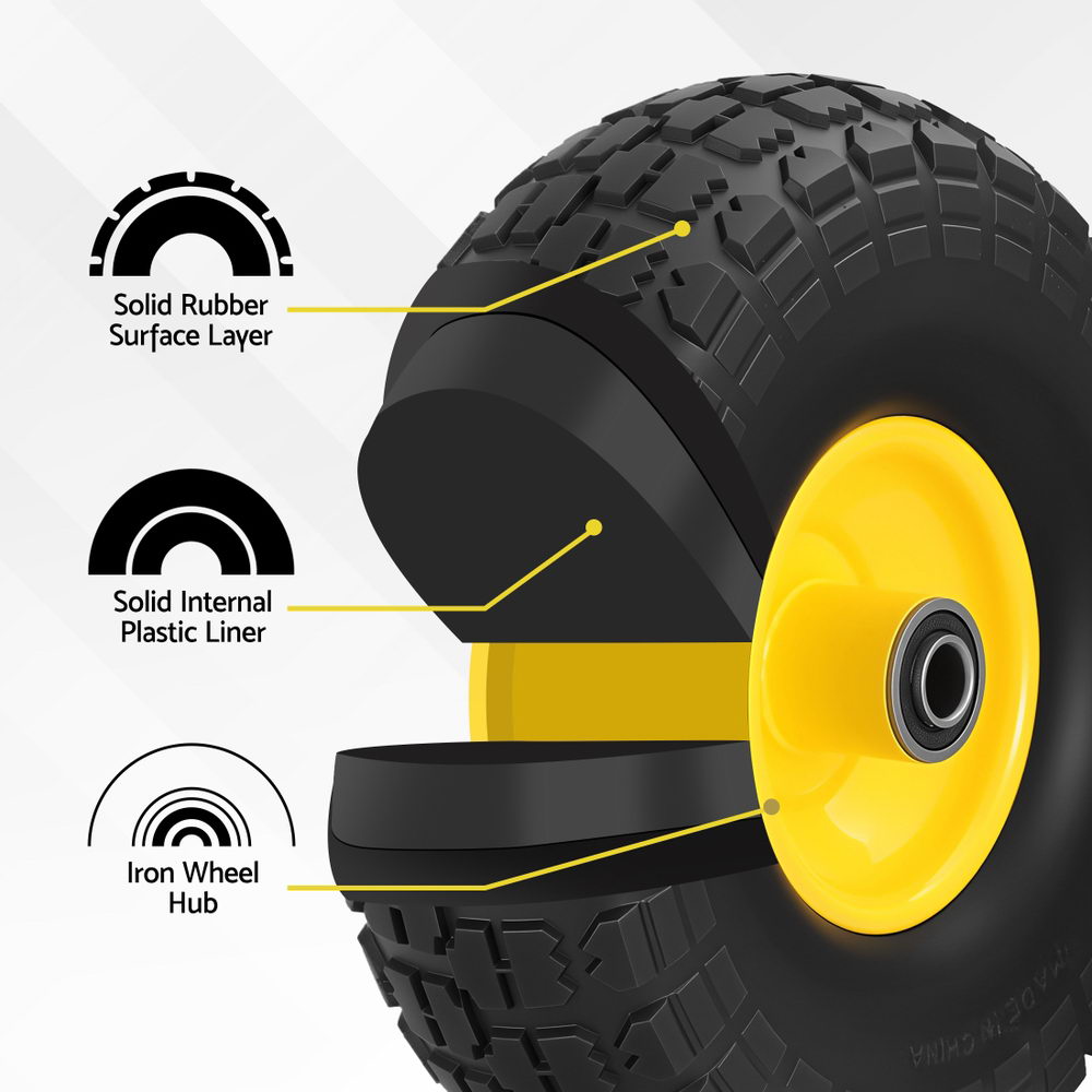 Gardeon 2pcs, 4.10/3.50-4 Tire And Wheel Flat Free, 26cm Solid Rubber Tires with 5/8 Axle Bore Hole And Double Sealed Bearings, Perfect for Wheelbarrow, Garden Cart, Wagon, Dolly Awezingly
