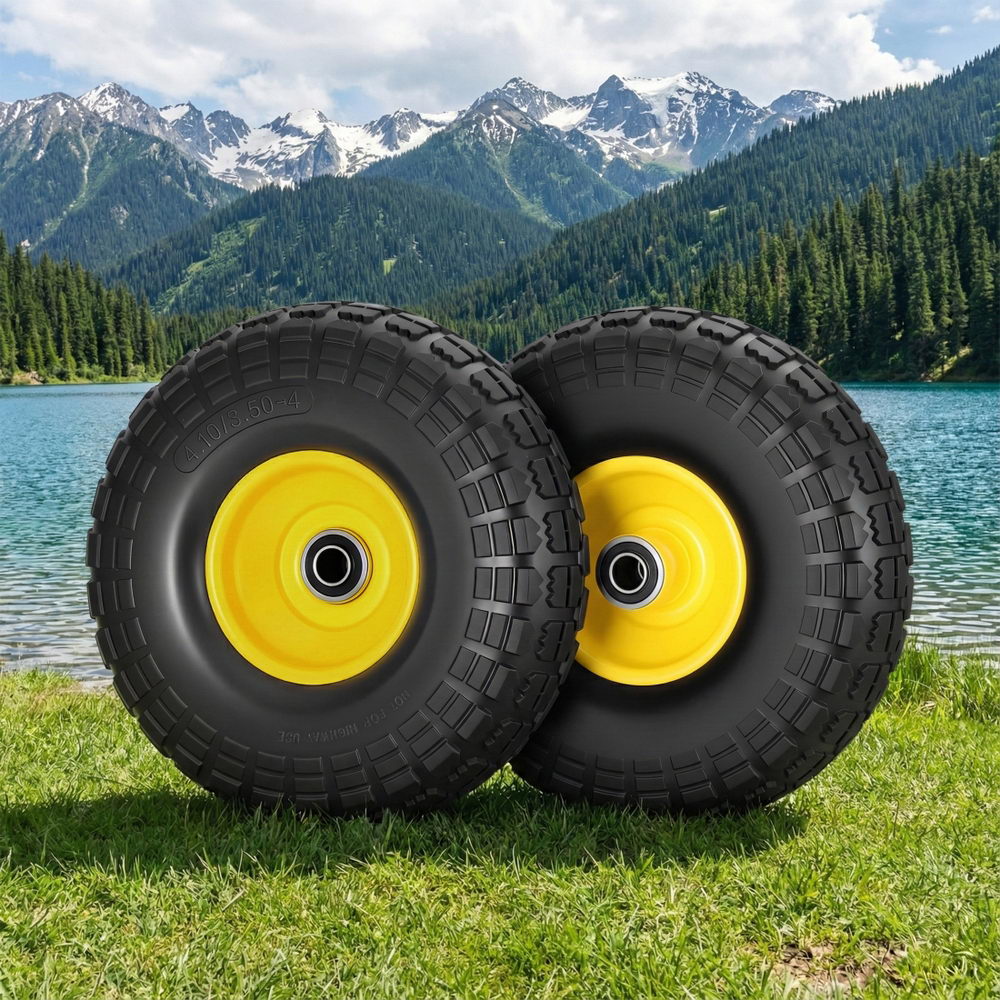 Gardeon 2pcs, 4.10/3.50-4 Tire And Wheel Flat Free, 26cm Solid Rubber Tires with 5/8 Axle Bore Hole And Double Sealed Bearings, Perfect for Wheelbarrow, Garden Cart, Wagon, Dolly Awezingly