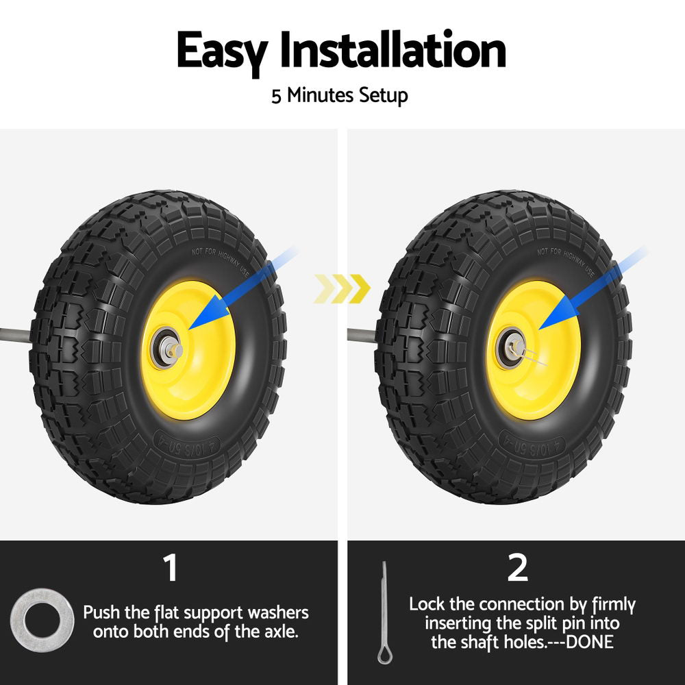 Gardeon 2pcs, 4.10/3.50-4 Tire And Wheel Flat Free, 26cm Solid Rubber Tires with 5/8 Axle Bore Hole And Double Sealed Bearings, Perfect for Wheelbarrow, Garden Cart, Wagon, Dolly Awezingly