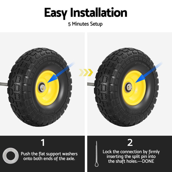 Gardeon 2pcs, 4.10/3.50-4 Tire And Wheel Flat Free, 26cm Solid Rubber Tires with 5/8 Axle Bore Hole And Double Sealed Bearings, Perfect for Wheelbarrow, Garden Cart, Wagon, Dolly Awezingly