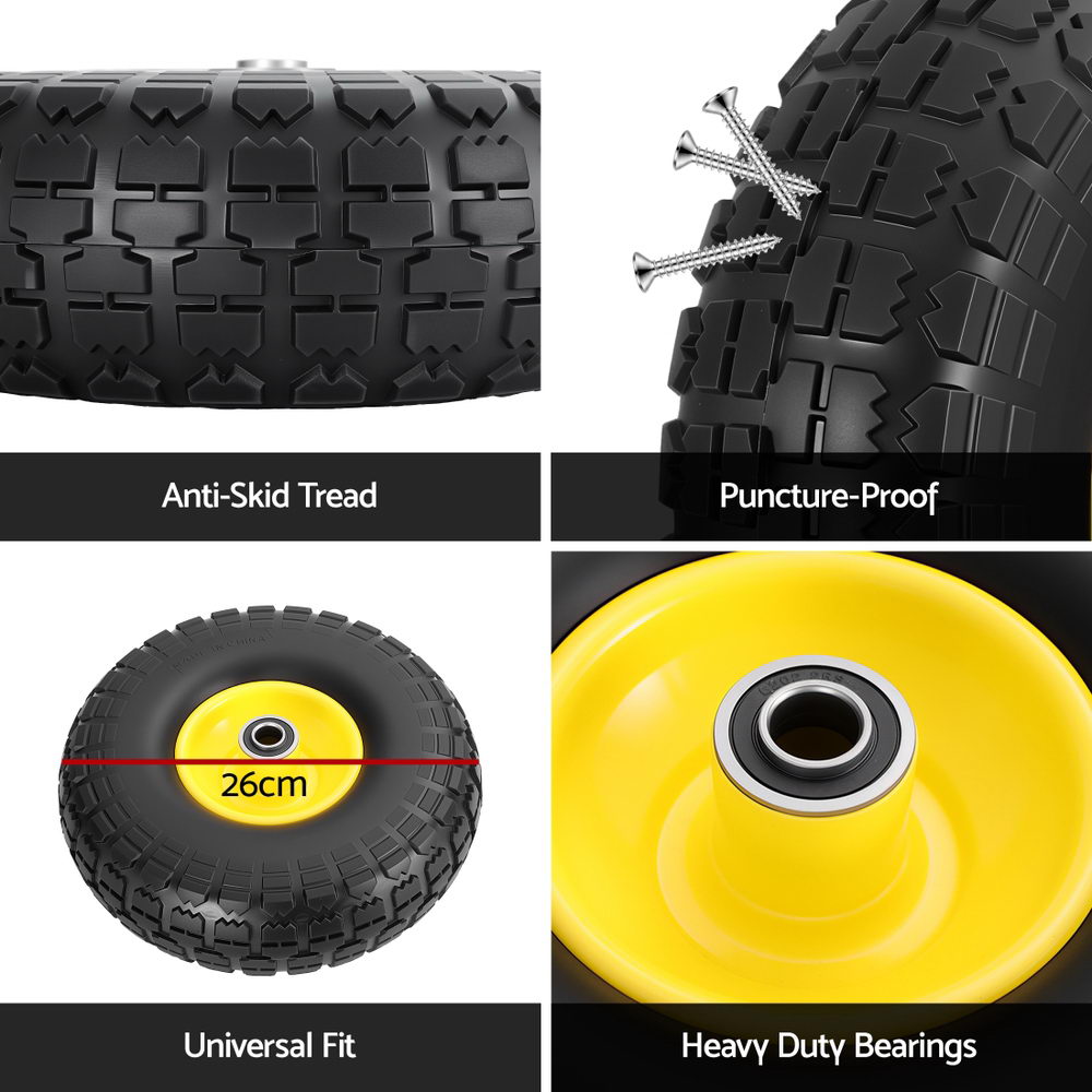 Gardeon 2pcs, 4.10/3.50-4 Tire And Wheel Flat Free, 26cm Solid Rubber Tires with 5/8 Axle Bore Hole And Double Sealed Bearings, Perfect for Wheelbarrow, Garden Cart, Wagon, Dolly Awezingly