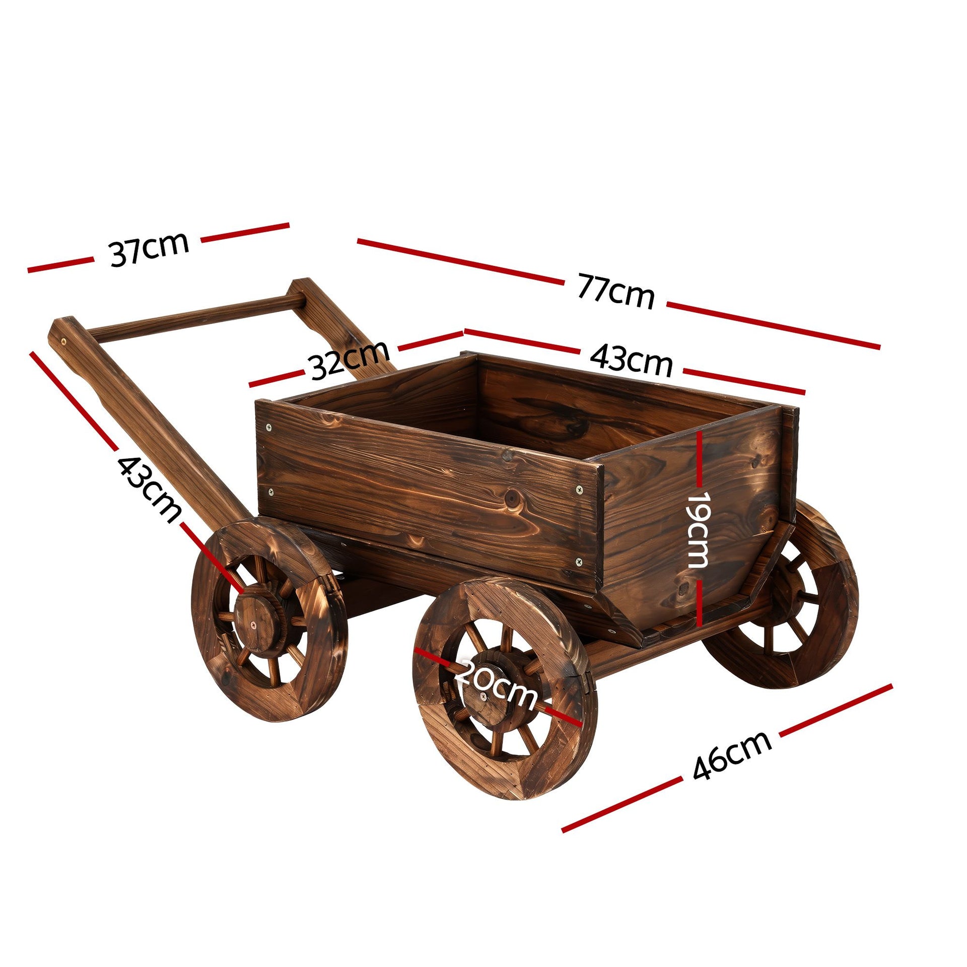 Gardeon Wooden Planter Cart Garden Decor Plant Stand Flower Fir Wood Wagon Wheels L Awezingly