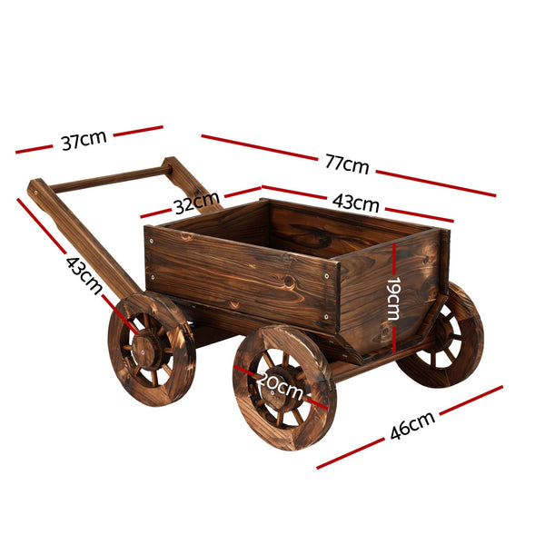 Gardeon Wooden Planter Cart Garden Decor Plant Stand Flower Fir Wood Wagon Wheels L Awezingly
