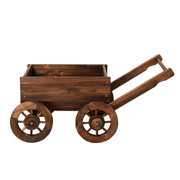 Gardeon Wooden Planter Cart Garden Decor Plant Stand Flower Fir Wood Wagon Wheels L Awezingly