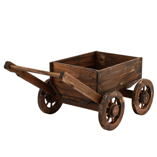 Gardeon Wooden Planter Cart Garden Decor Plant Stand Flower Fir Wood Wagon Wheels L Awezingly