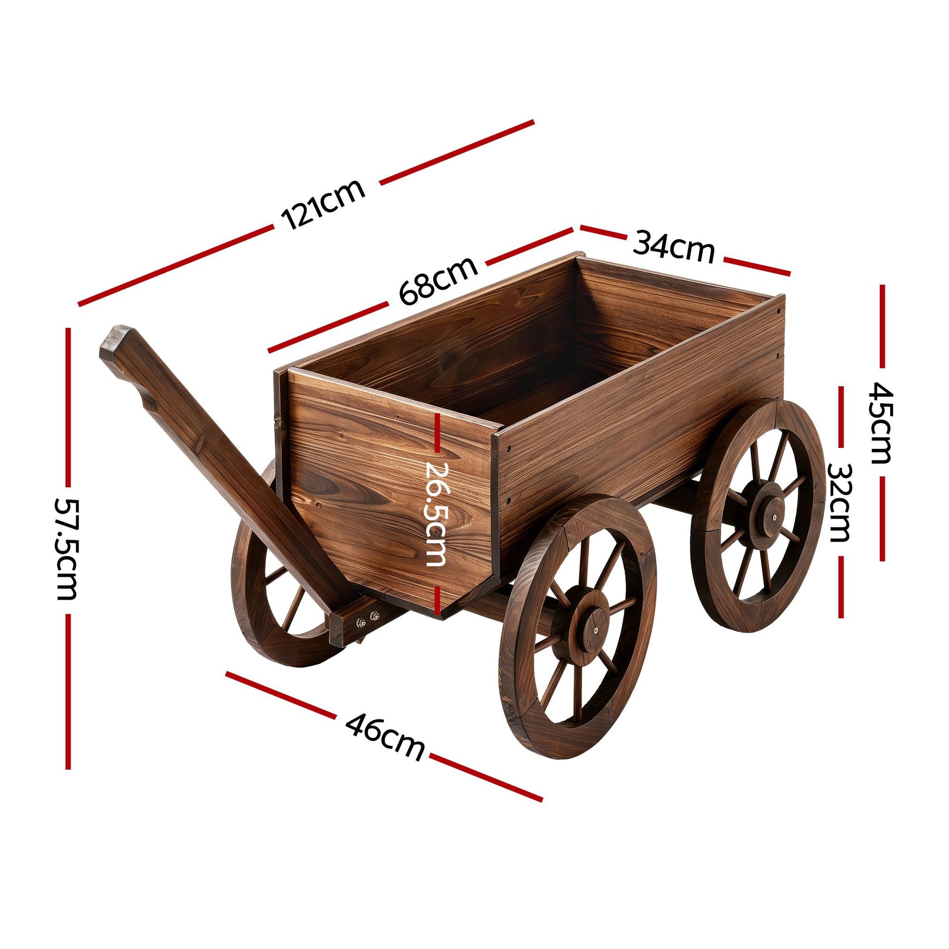 Gardeon Wooden Planter Cart Garden Decor Plant Stand Fir Wood Flower Wagon Wheels XL Gardeon