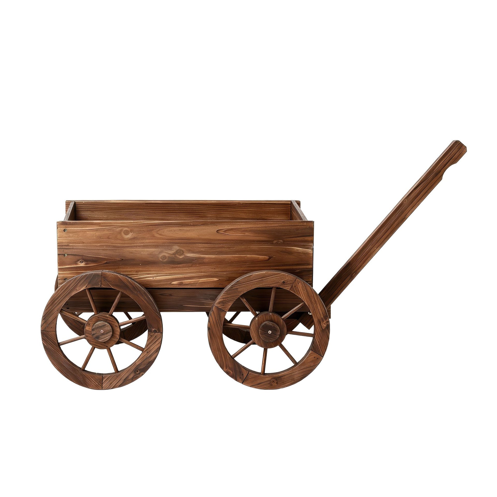 Gardeon Wooden Planter Cart Garden Decor Plant Stand Fir Wood Flower Wagon Wheels XL Gardeon
