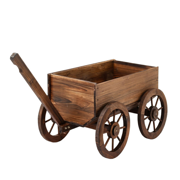 Gardeon Wooden Planter Cart Garden Decor Plant Stand Fir Wood Flower Wagon Wheels XL Gardeon