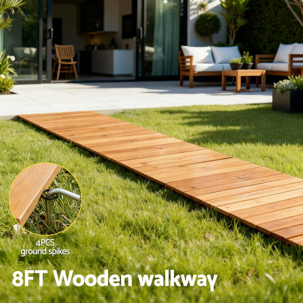 Gardeon 8FT Wooden Garden Pathway Roll-Out Straight Walkway Outdoor Backyard Brown Gardeon