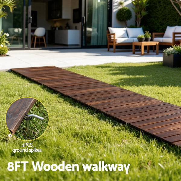 Gardeon 8FT Wooden Garden Pathway Roll-Out Straight Walkway Outdoor Backyard Charcoal Brown Gardeon