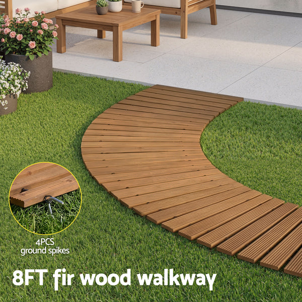 Gardeon 8FT Wooden Garden Pathway Roll-Out Curved Walkway Outdoor Backyard Brown Awezingly