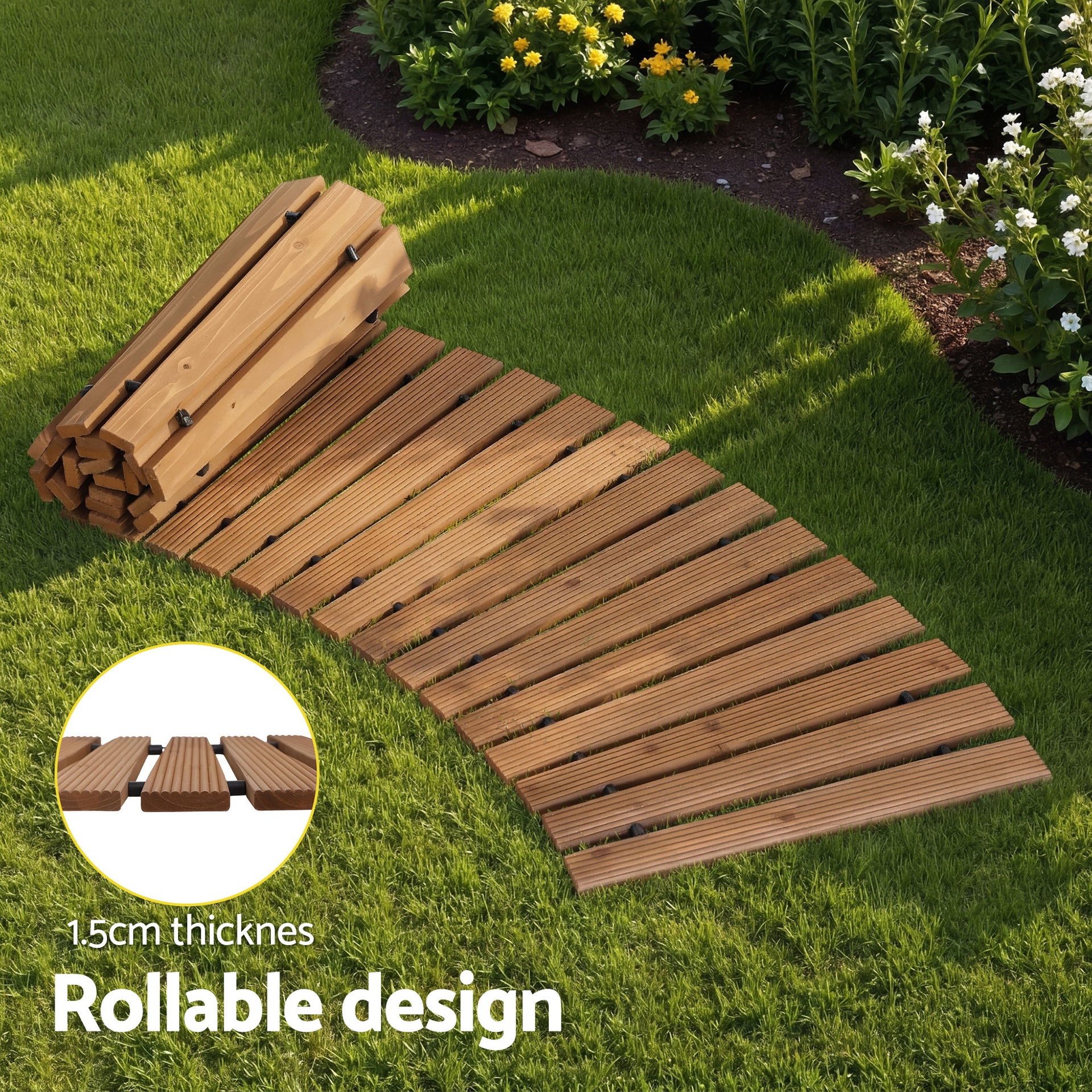 Gardeon 8FT Wooden Garden Pathway Roll-Out Curved Walkway Outdoor Backyard Brown Awezingly