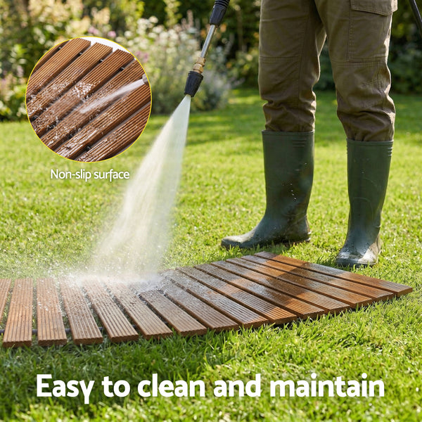 Gardeon 8FT Wooden Garden Pathway Roll-Out Curved Walkway Outdoor Backyard Brown Awezingly