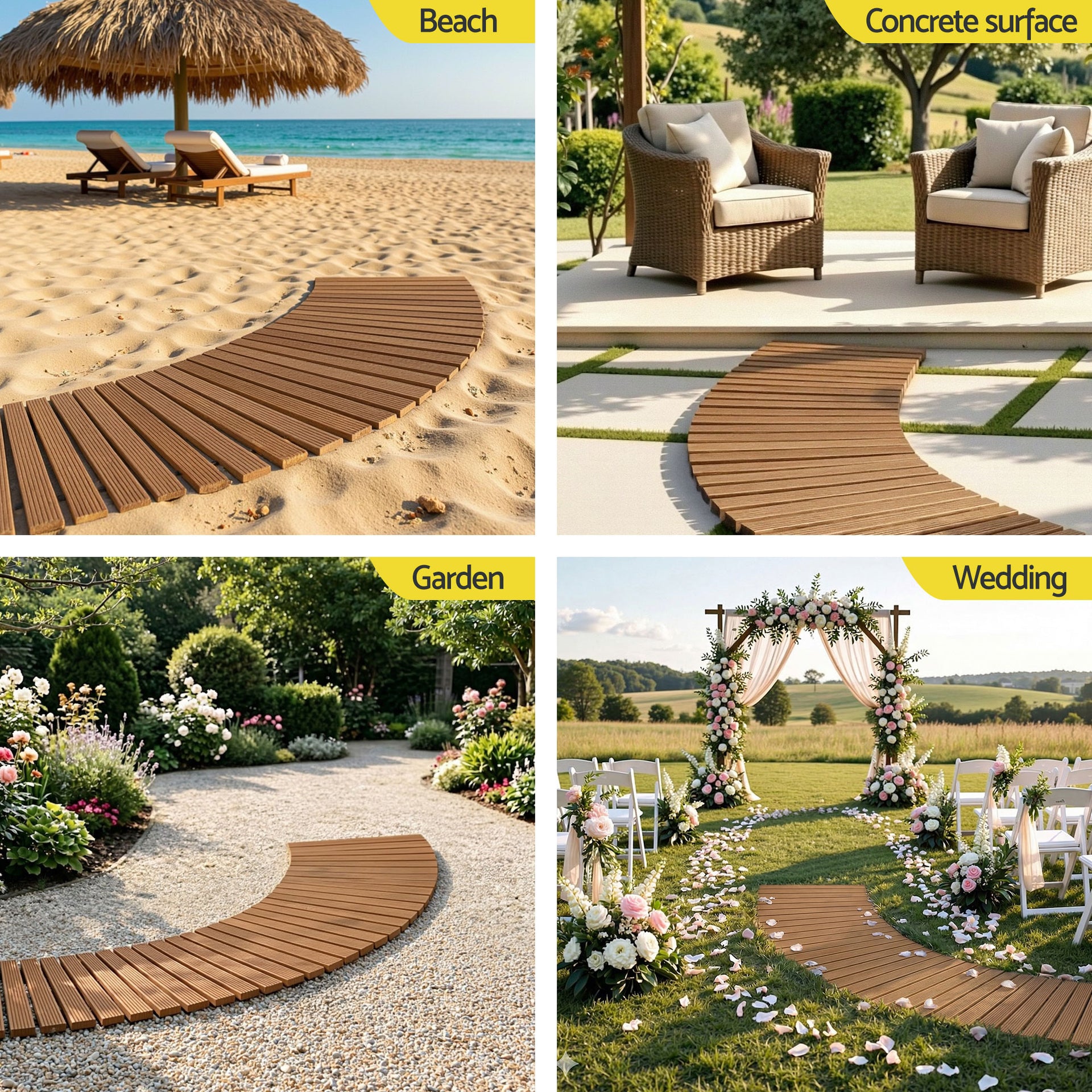 Gardeon 8FT Wooden Garden Pathway Roll-Out Curved Walkway Outdoor Backyard Brown Awezingly