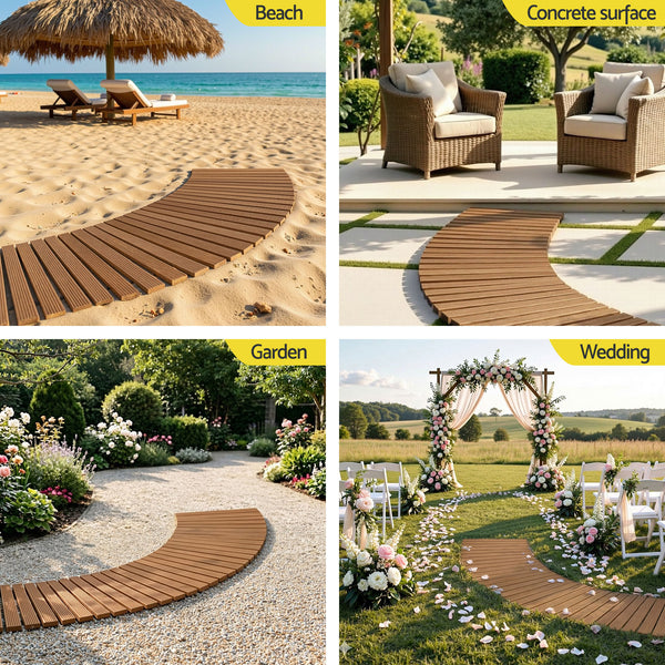 Gardeon 8FT Wooden Garden Pathway Roll-Out Curved Walkway Outdoor Backyard Brown Awezingly