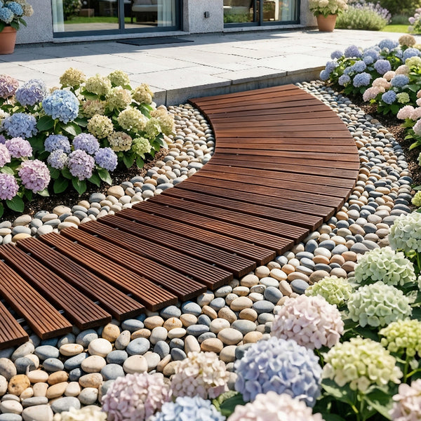 Gardeon 8FT Wooden Garden Pathway Roll-Out Curved Walkway Outdoor Backyard Charcoal Brown Awezingly