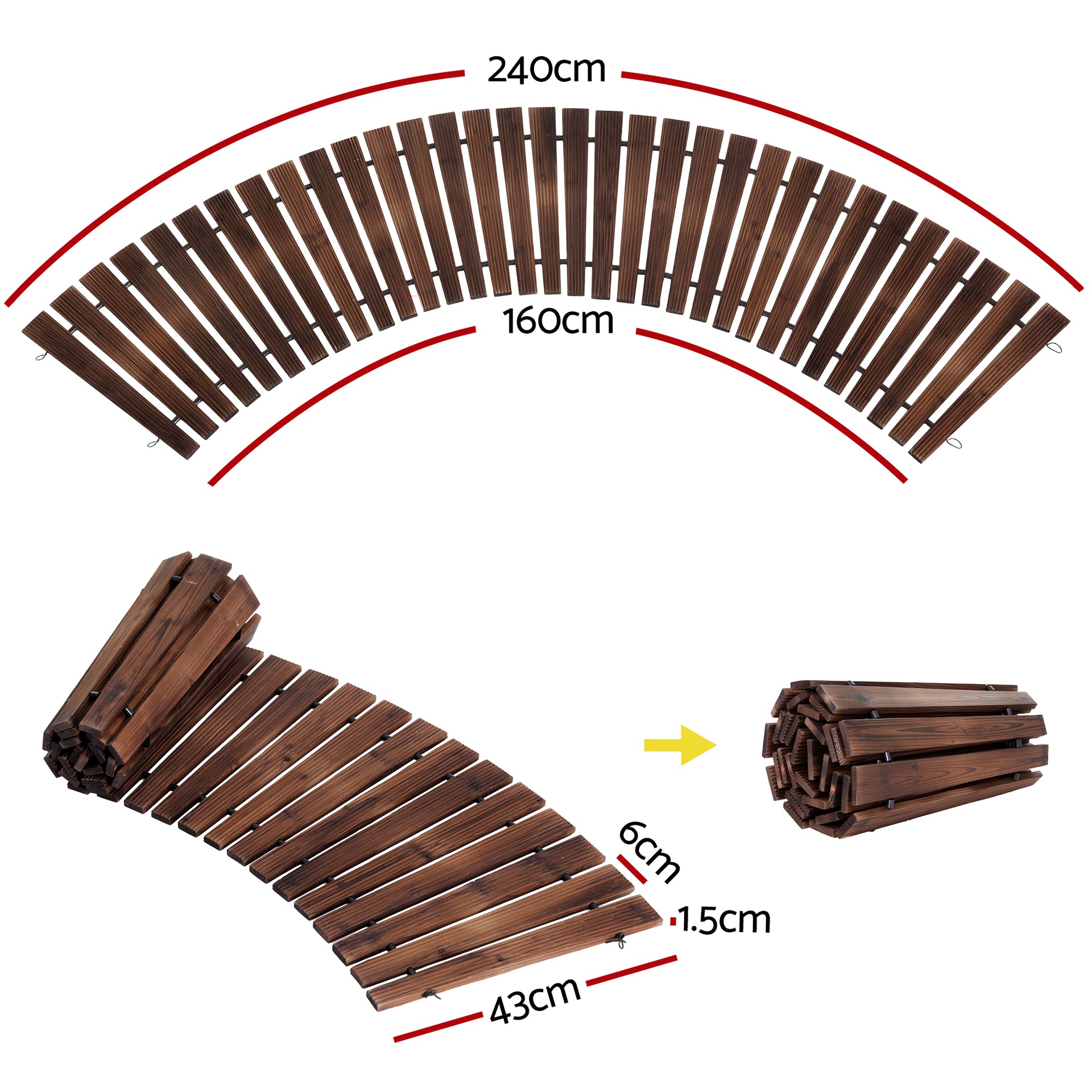 Gardeon 8FT Wooden Garden Pathway Roll-Out Curved Walkway Outdoor Backyard Charcoal Brown Awezingly