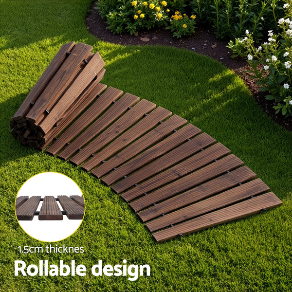 Gardeon 8FT Wooden Garden Pathway Roll-Out Curved Walkway Outdoor Backyard Charcoal Brown Awezingly