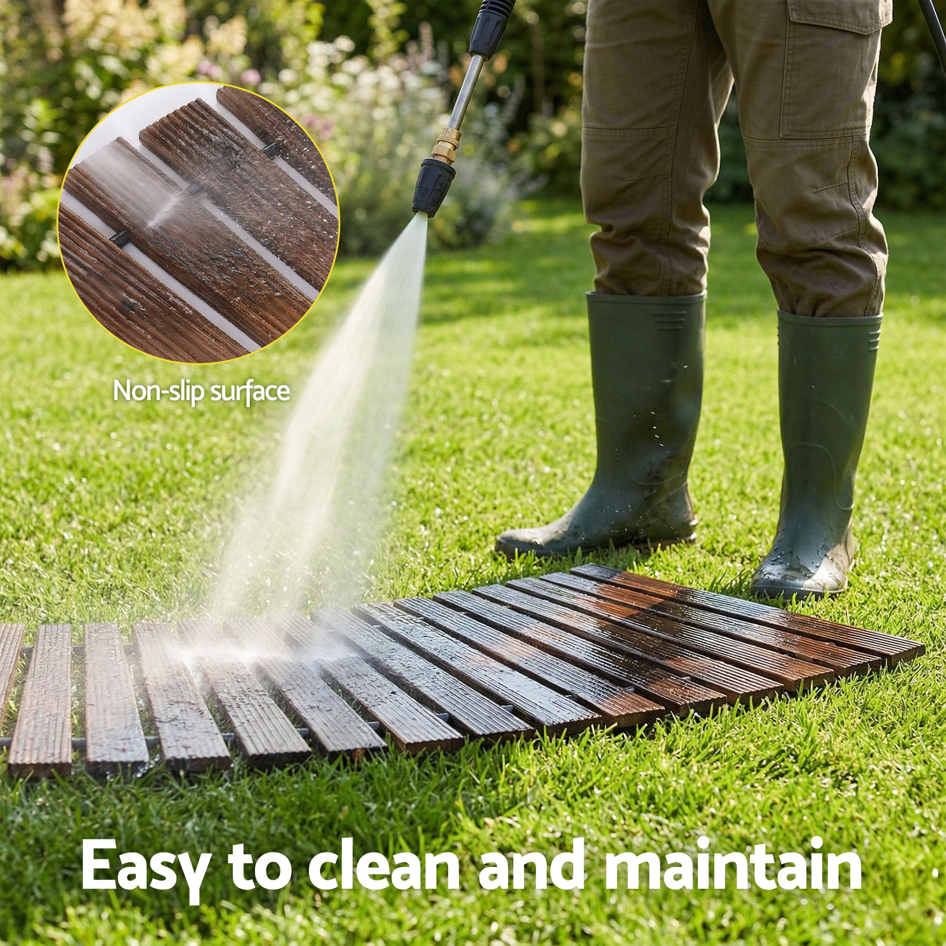 Gardeon 8FT Wooden Garden Pathway Roll-Out Curved Walkway Outdoor Backyard Charcoal Brown Awezingly